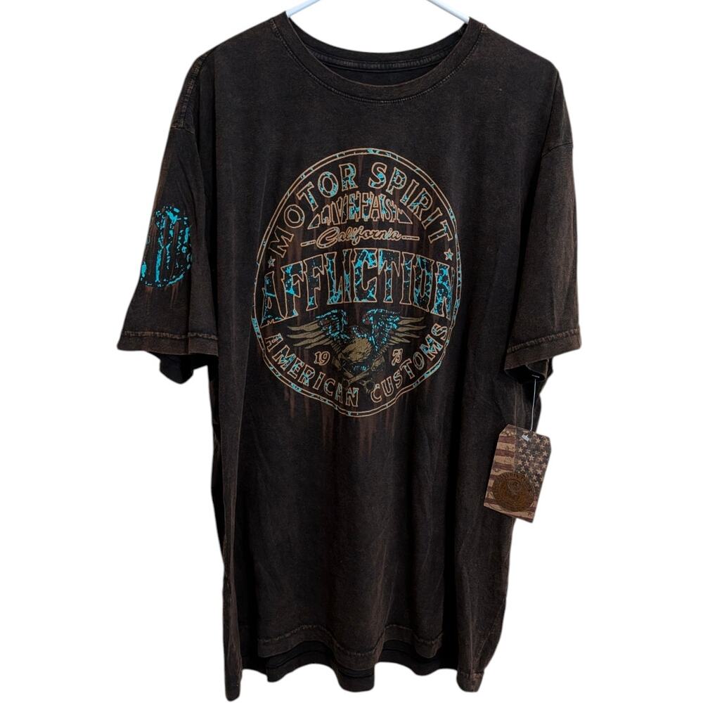 New AFFLICTION American Customs Motor Spirit T-Shirt Men's 3X Biker Tee Y2K